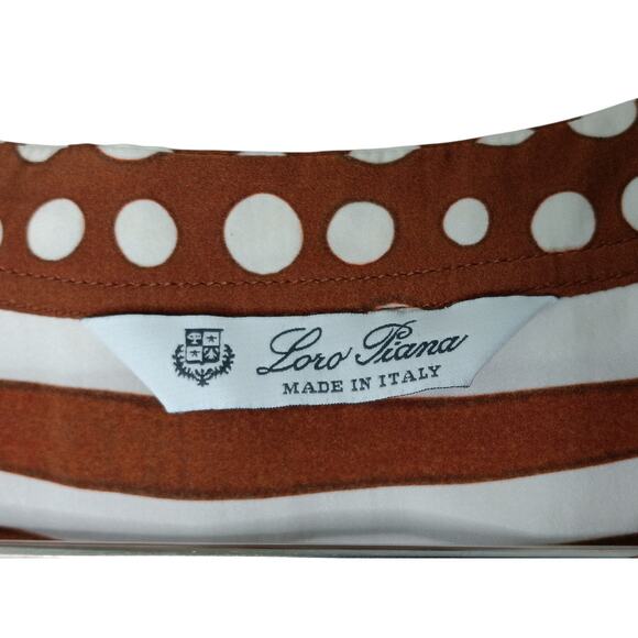 Loro Piana 100% Silk Polka Dot Blouse Rust White Dot Print Italy Size 42 - Picture 8 of 10